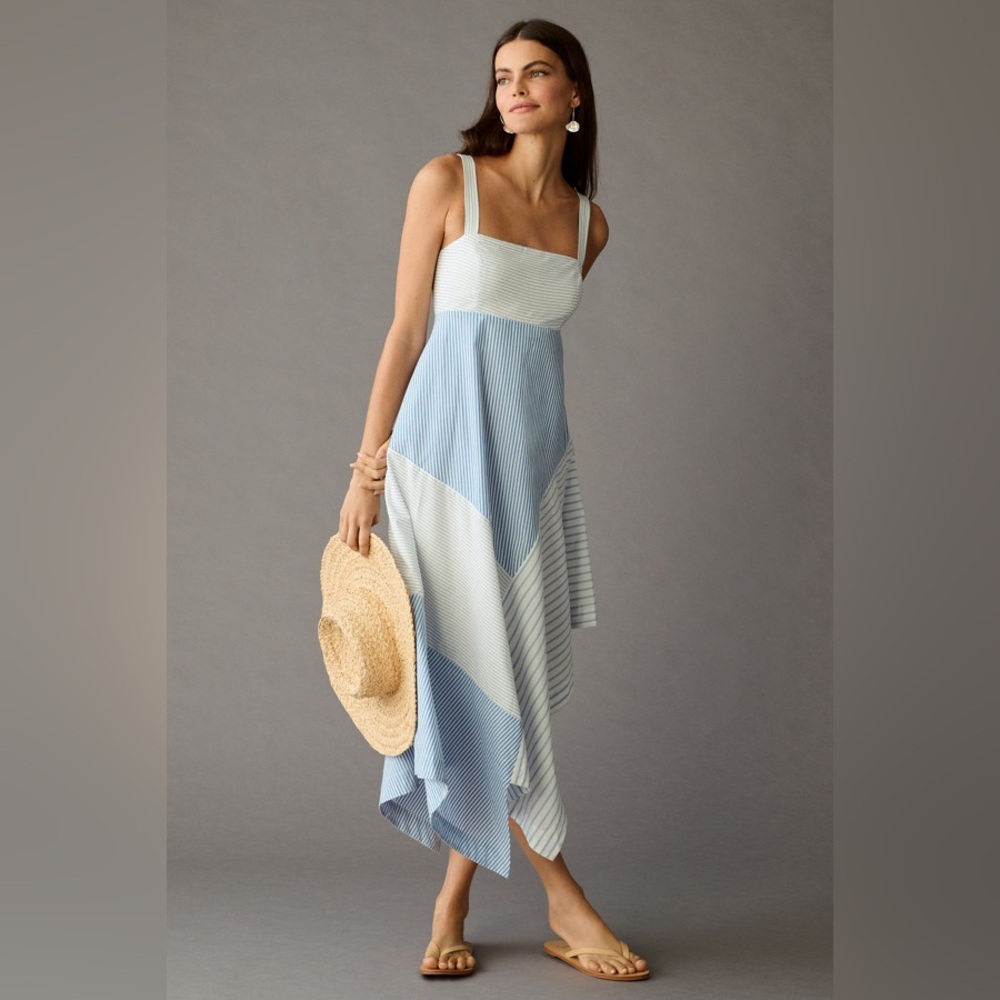 Anthropologie Blue and White Striped Midi Dress